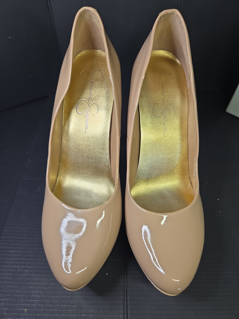 Jessica Simpson Nude Patent Platform Pumps Heels Almond Toe JS-Dany Size 10